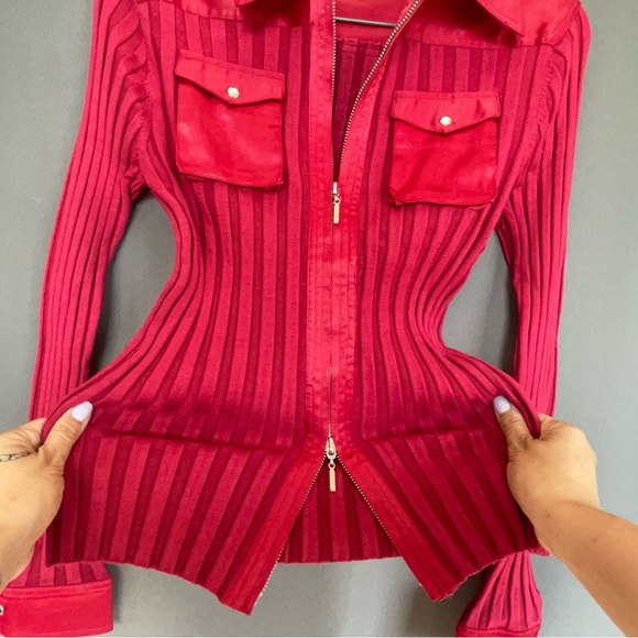 Vintage Wayne Rogers 70% silk and spandex long sleeve collared top with zipper - Picture 8 of 11